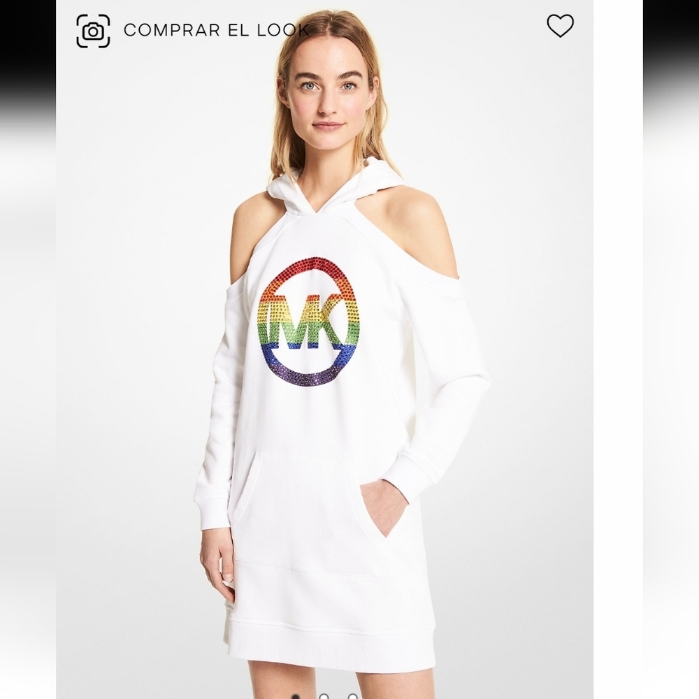 Michael Kors Rainbow logo cotton terry hoodie cutout dress Coastal Summer